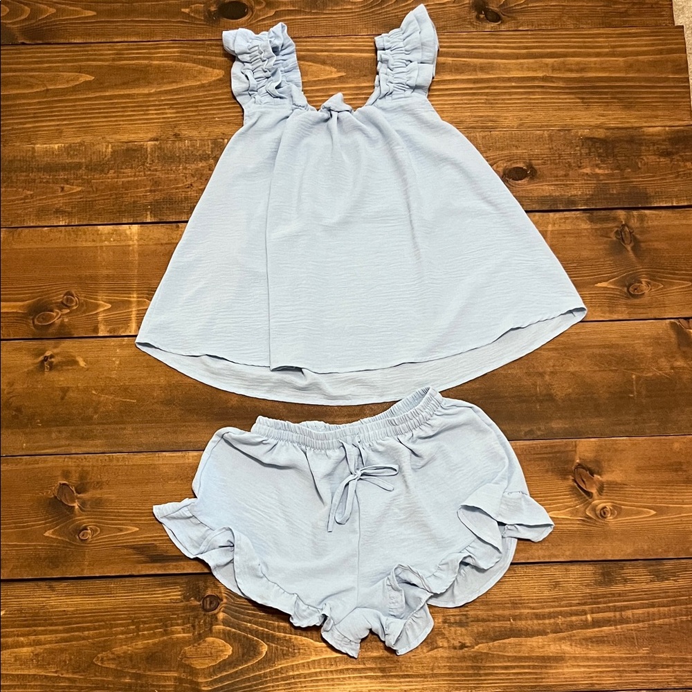 Light Blue Ruffle Top and Shorts Set